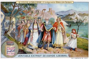 Kerekasztal-ciklus (2): Arthur király és Boróka menyasszonyi körmenete, Liebig Chromolithography, sd. 19. század alkotó: Unknown artist