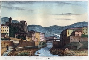 Rovereto városa Trentinoban, Észak-Olaszországban - 19. század - metszet a „Szokások és hagyományok az Univerzum minden népének” könyvéből. Ez a kormányzás, a törvények, a milícia és minden nemzet vallásának története a legtávolabbi időktől egészen az n. alkotó: Unknown artist