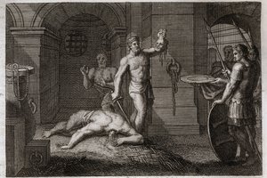Royaumont Biblia, Újszövetség: Keresztelő Szent János dekollációja. Az egyik egy fennsíkra hajtja a fejét. Illusztráció 1811-ből. alkotó: Unknown artist