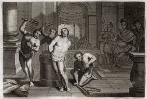 Royaumont Biblia, Újszövetség: Jézus Krisztus megkorbácsolása. Illusztráció 1811-ből. alkotó: Unknown artist