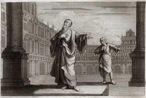 Royaumont Biblia, Újszövetség: Példabeszéd a farizeusról és a vámszedőről, aki elment imádkozni a templomba. Illusztráció 1811-ből. alkotó: Unknown artist
