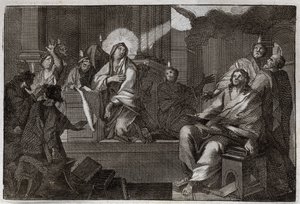 Royaumont Biblia, Újszövetség: Pünkösd. A Szentlélek leszáll Szűz Máriára és az Apoterekre. Illusztráció 1811-ből. alkotó: Unknown artist