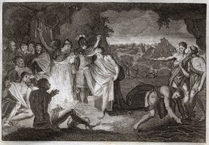 Royaumont Biblia, Újszövetség: Szent Pál elsüllyesztése. Megharapta egy vipera, minden baj nélkül. Illusztráció 1811-ből. alkotó: Unknown artist