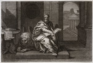 Royaumont Biblia, Újszövetség: Szent Márk evangélista az oroszlánnal. Illusztráció 1811-ből. alkotó: Unknown artist