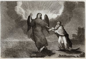 Royaumont Biblia, Újszövetség: Szent János látomása. Az angyal látomása nyitott könyvvel Szent Jánost adja, hogy felfalja őt. Illusztráció 1811-ből. alkotó: Unknown artist
