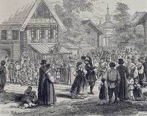 Oroszország (19. század). Fesztivál egy faluban. 1879 (metszet) alkotó: Unknown artist