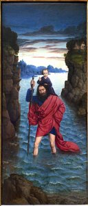 Saint Christopher. Anonymous painting, oil on wood, primitive alkotó: Unknown artist