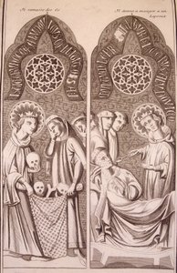 Szent Lajos csontokat szed fel és enni ad a leprásoknak alkotó: Unknown artist