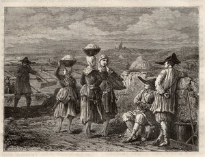 Sópárologtató tó Bretagne-ban - Paludiers és sauniers Bretagne-ban (Franciaország), sós mocsarak - Louis Figuier gravírozása a "Les Merveilles de l
