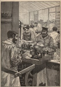 Tengeri flitter: tengeri flitter csövek gyártása. Metszet 1885-ből Adolphe BITARD „Les arts et metiers illustres” című könyvében. alkotó: Unknown artist