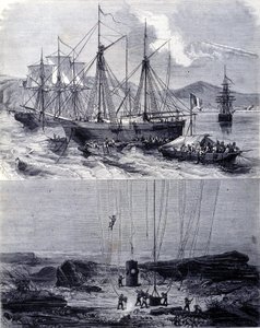 Spanyol galleonok hajóroncsainak keresése a Vigo-öbölben 1702-ben. XIX. alkotó: Unknown artist