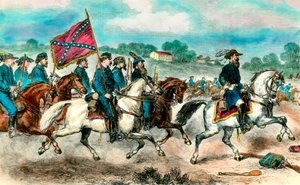 Szecessziós háború: „” Stuart tábornok a konföderációs lovassággal 1862-ben”” Metszet a 19. századi magángyűjteményről alkotó: Unknown artist