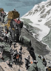 Második pun háború. Hannibal Barca serege átkelt az Alpokon, ie 218. századi olasz metszet. alkotó: Unknown artist