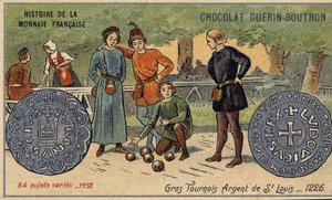 A francia valuta története sorozat, amelyet a Chocolat Guérin Boutron adott ki. 19. századi kromolitográfia. Nagy versenyek. Saint Louis ezüst. 1226 alkotó: Unknown artist