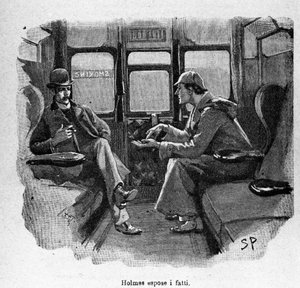 Sherlock Holmes elmagyarázza a tényeket. alkotó: Unknown artist