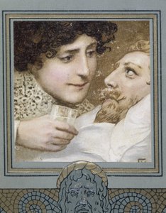 Beteg férfi és nő adnak neki egy pohár vizet – 19. század alkotó: Unknown artist