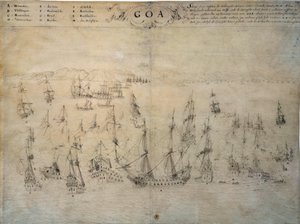 Goa, portugál gyarmat ostroma a holland flotta által 1603 és 1639 között. 17. századi kézirat Paris, B.N. alkotó: Unknown artist