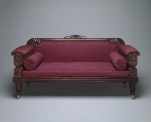 Kanapé, 1821-35 körül (rózsafa és fenyő gyapjú kárpittal) alkotó: Unknown artist