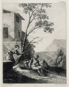 Spanyol nő figyelmeztet egy katonát az El Empecinado gerilla érkezésére alkotó: Unknown artist