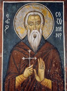 Szent Szozomen, a ciprusi templom első szentje, freskó (1332-1333), bizánci Asinou Boldogasszony-templom (XII. század) (Unesco Világörökségi Lista, 2001), Troodos-hegység, Ciprus alkotó: Unknown artist