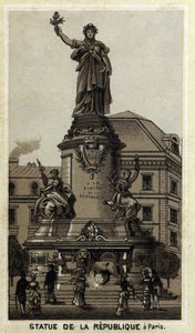 Köztársaság szobra, a Place de la Republique Párizsban. A 19. század végének kromolitográfiája. alkotó: Unknown artist