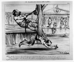Az úszás hasznos és egészséges gyakorlat: humoros gyakorlat az úszástanulásról - Musee Carnavalet, sd, 1850 körül alkotó: Unknown artist
