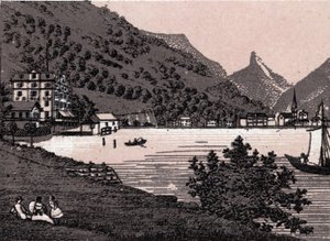 Svájc: kilátás Fluelen városára. in "" A világ 168 nézetet szemléltet"" Keltezés nélküli (19. század vége) alkotó: Unknown artist