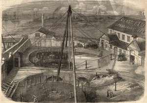 Távírás: A kelet-greenwichi (Anglia) Elliot and Company Glass gyárában gyártott transzatlanti kábel készen áll a szállításra. Gravírozás a március 14-i „” The Illustrated London News”-ba alkotó: Unknown artist