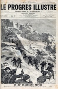 A 30. alpesi vadászok erőltetett menetet hajtanak végre a Pelvoux-hegyen 3400 méteres magasságban 1895. június 21-24-én - metszet az 1895-ös „Le Progres illustrious”-ba alkotó: Unknown artist