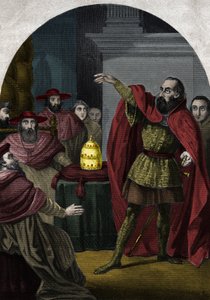 XXIII. János ellenpápát (Antipapa Giovanni 23) (1410-1415) (Baldassarre Cossa) a pisai zsinat 1410-ben szuverén pápává nyilvánította. Maurice Lachatre 1842-es metszete a „Histoire des popes”-ban. Magángyűjtemény. alkotó: Unknown artist