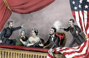 John Wilkes Booth Abraham Lincoln meggyilkolása a Ford Theatre Washington DC-ben, 1865. április 14. – Abraham Lincoln elnök (1809-1865) meggyilkolása április 14. alkotó: Unknown artist
