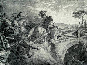 Garigliano (Garellano) csata a franciák és a spanyolok között a harmadik olasz háború alatt, 1503. december 29.: Gonzalo Fernandez De Cordoba El Gran Capitan-nak hívta alkotó: Unknown artist