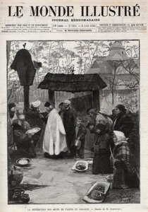 A húsvéti tojások áldása Galíciában (Kis-Oroszország) – metszet az 1895-ös „The Illustrious World”-ben alkotó: Unknown artist
