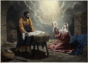 Krisztus születése. Névtelen metszet a 19. század közepéről. alkotó: Unknown artist
