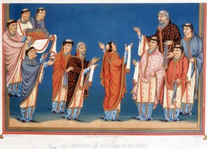 Tours-i Szent Márton kanonokai Kopasz Károly királynak az apátságukban írt Bibliát ajánlanak fel alkotó: Unknown artist