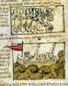A keresztesek a Szentföldre utaznak. A "zarándoklat a Szentföldre" című könyvből. 12. századi kézirat. Biblioteca Marciana, Velence. alkotó: Unknown artist