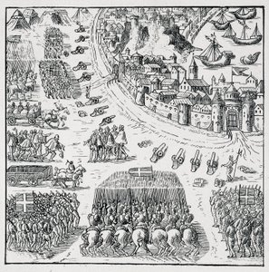 Anjou hercegét (III. Henriket), miután 1573-ban megválasztották Lengyelország királyává, és kénytelen volt szüntelenül elmenni, hogy birtokba vegye ezt a koronát, La Rochelle ostromát feloldották, és a rochelloiak megkaptak mindent, amit kértek maguktól, s alkotó: Unknown artist