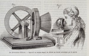 Az Edison-fonométer - készülék, amellyel mechanikai munkát kapnak beszéddel a „természetben” 1878-ban. alkotó: Unknown artist