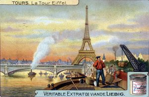 Az Eiffel-torony a Szajna felől nézve Párizsban este. alkotó: Unknown artist