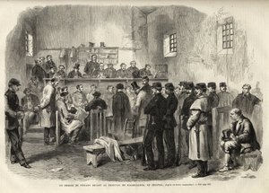 A feniai felkelés, Cleary úr elleni vizsgálat a kilmallocki bírósági épületben - 1867 - Feniánusok pere a Kilmallocki Bíróság előtt Írországban - 1867 - metszet a „The Illustrous Universe” 1867-ből alkotó: Unknown artist
