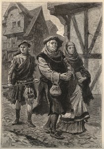 A Gartier (The Glover) elkíséri a lányát a templomba – 19. századi illusztráció a „Perthi csinos lány vagy Valentin nap (vagy Perth szép szobalánya)” című történelmi regényéhez. alkotó: Unknown artist