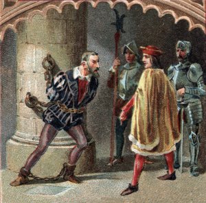XII. Lajos francia király Ludovic Marie Sforzát, akit More (Ludovico Maria Sforza detto il Moro) néven ismernek (1452-1508), a tourainei Loches kastélyába zárta. A 19. század végének kromolitográfiája alkotó: Unknown artist