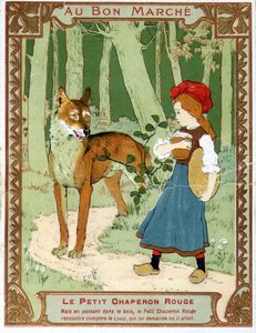 A Piroska találkozik a farkassal – a Bon Marché reklámcímke alkotó: Unknown artist