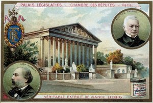 A nemzetgyűlés és Gambetta és Thiers portréi - chromo. Liébig, deb. 20. század alkotó: Unknown artist