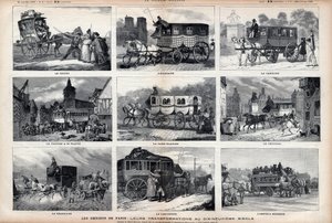 A párizsi omnibusz: átalakulásaik a 19. században: a kakukk - a skót - a Carolina - az autó 60 üléses - a fehér hölgy - a tricikli - a Bearnaise - a párizsi - a modern omnibusz alkotó: Unknown artist