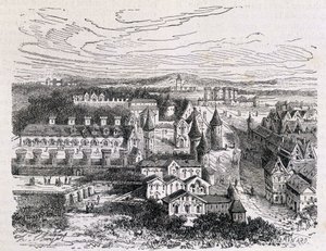 A Palais des Tournelles, a Hotel Saint Paul épületével szemben - metszet, 19. század vége alkotó: Unknown artist