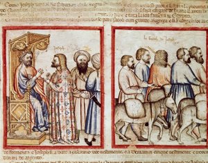 A fáraó elmeséli álmát Joseph Miniatűrnek a 212-es kódexből (vagy Padovan vagy Páduai Biblia) 1390-1400 Rovigo, Accademia dei Concordi alkotó: Unknown artist