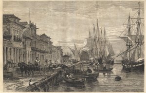 A Boa Vista rakpart, San Pedro de Rio Grande do Sul, Brazília tengeri kikötője - Le quai de Belle-Vue, San Pedro de Rio Grande (Brazília) - Sao Pedro do Rio Grande do Sul kapitánysága - Metszet a " "The Illustrous Universe" 1866 alkotó: Unknown artist