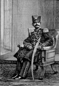 A perzsa sah, Nasr-ed-din (Nasr-ed-din), ünnepi jelmezben. alkotó: Unknown artist