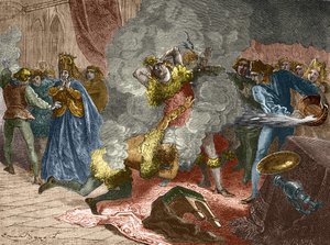 A lelkesek bálja vagy a vadak bálja: a bajorországi Isabeau (Isabella, Erzsébet) hölgy esküvője alkalmából 1393. január 28-án a király álcázva magát négy másik udvaronchoz láncolta. Testvére, Orlé hercege alkotó: Unknown artist